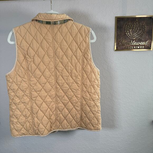 Women's L.L. Bean Tan Quilted Cotton Blend Button Front Vest Size Large - Picture 7 of 11